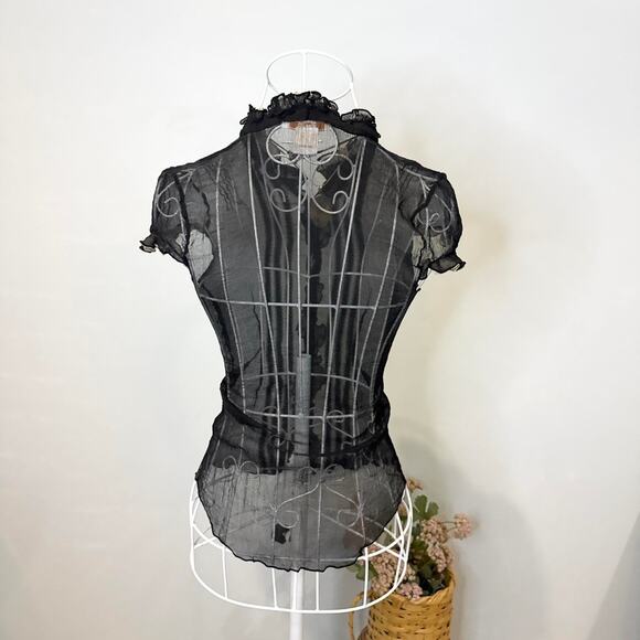 Gorgeous vintage y2k black and tan silk ruffle button up fitted babydoll - Picture 5 of 6